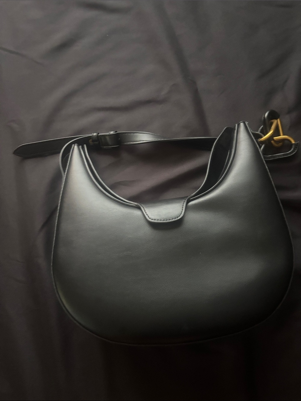 Madison West Black Crescent Shoulder Bag with Gold Hardware